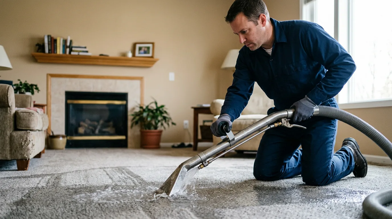 Water damage restoration technician working near Abbott, TX